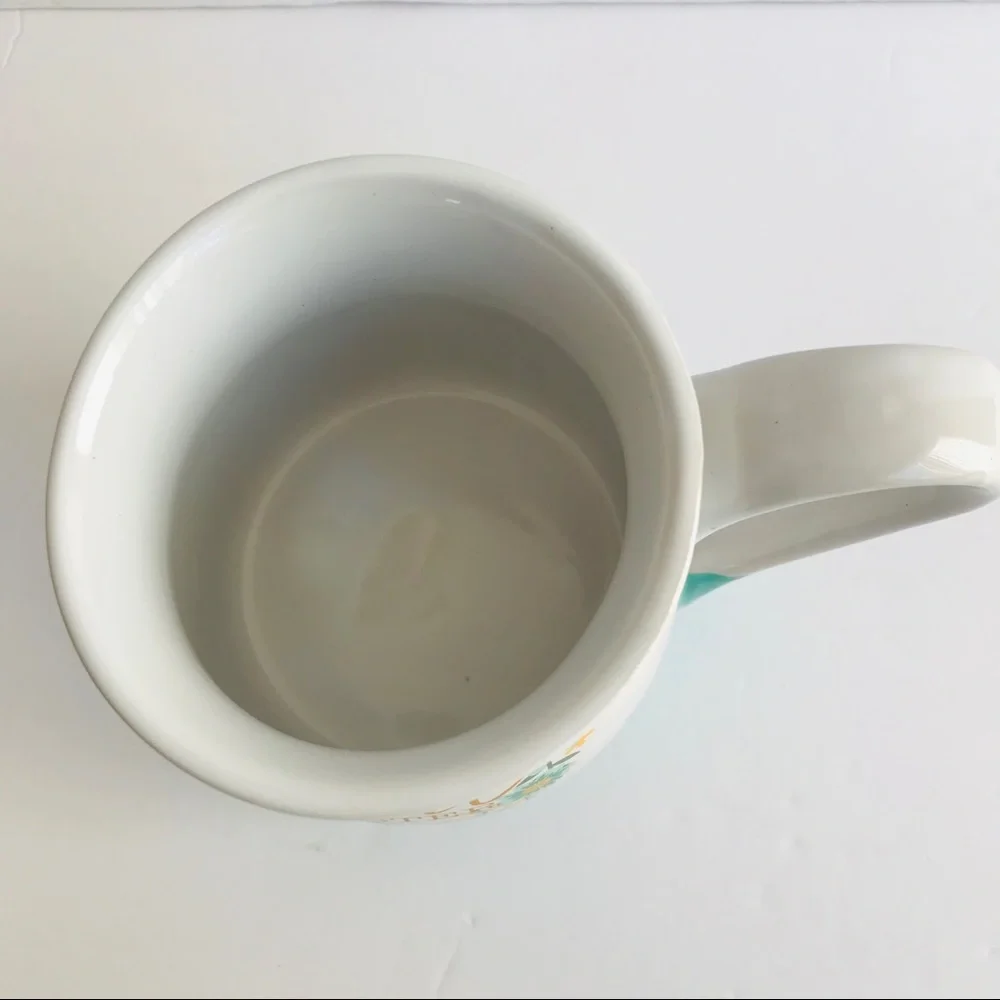 Boston Warehouse Soul Sister Belly Mug Floral Blue Green Cream Flowers Turquoise